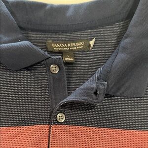 Banana Republic Striped Navy and Coral Polo Shirt